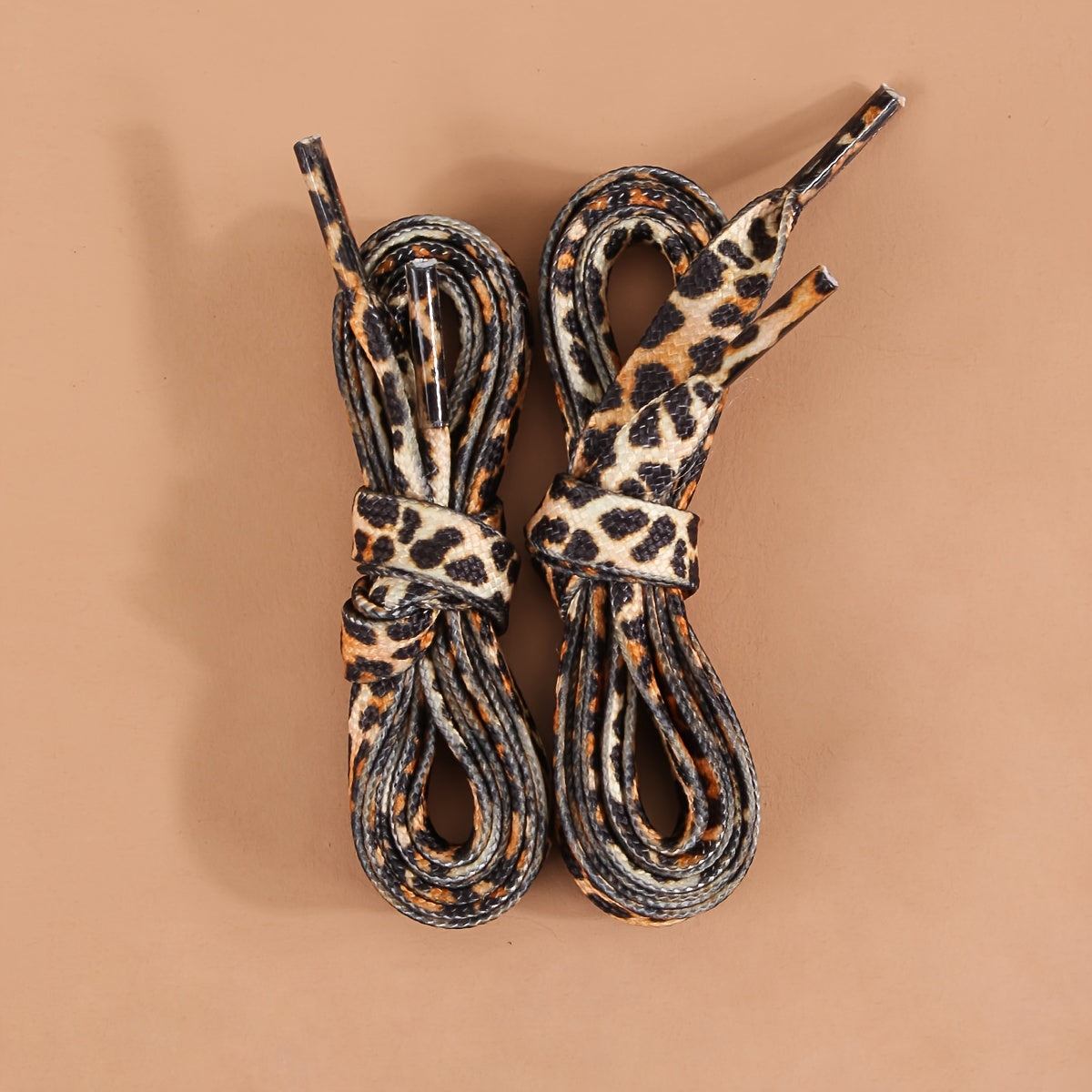 Unisex Polyester Flat Shoelaces Yellow Leopard Print Durable Sneaker Boot Laces