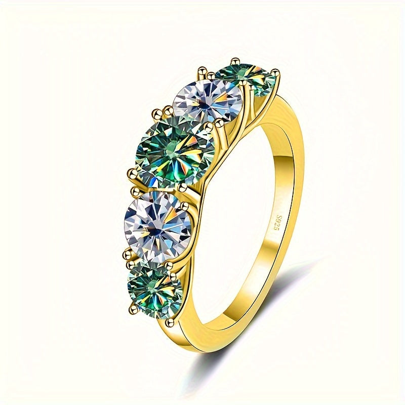 Ladies Moissanite Engagement Rings Set in Silver with Gold Plating for Wedding or Promise