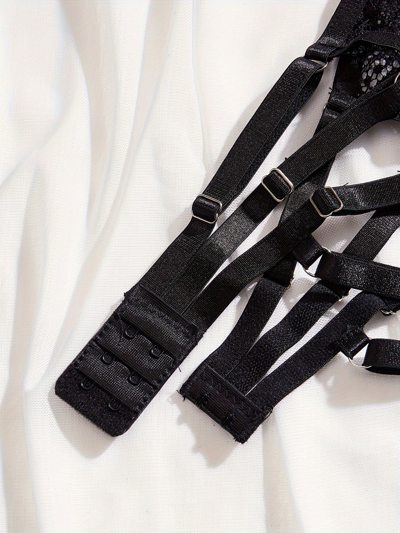 Women's Floral Lace Lingerie Set with Strappy Bra Thong and Garter Belt