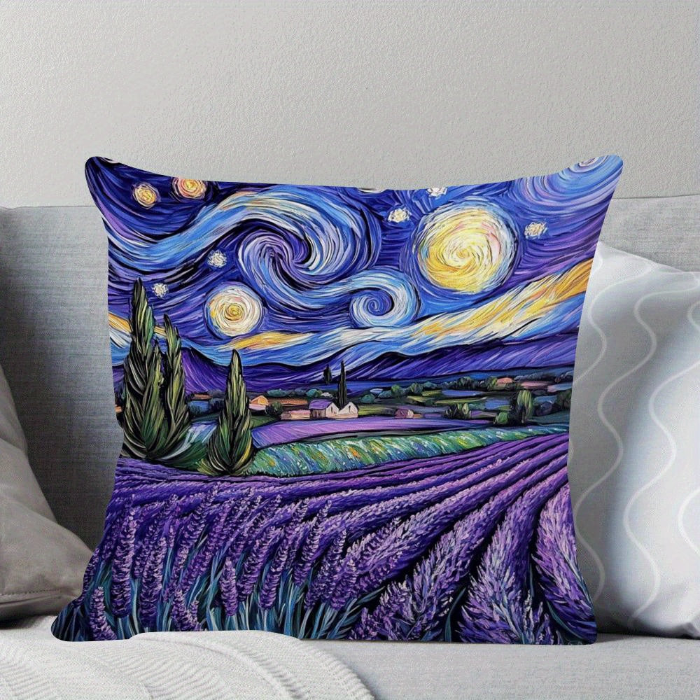Starry Night Lavender Flannel Cushion Cover 45.72x45.72 cm Zippered Machine Washable
