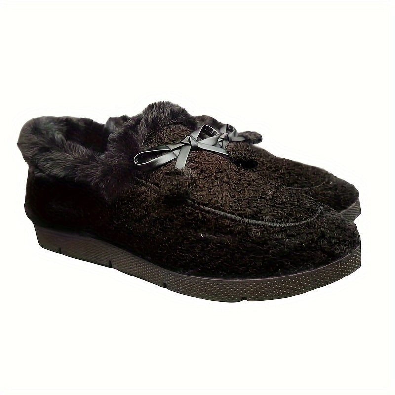 Women's Fleece-Lined Loafers Slip-Ons with Bow, All-Season Comfort
