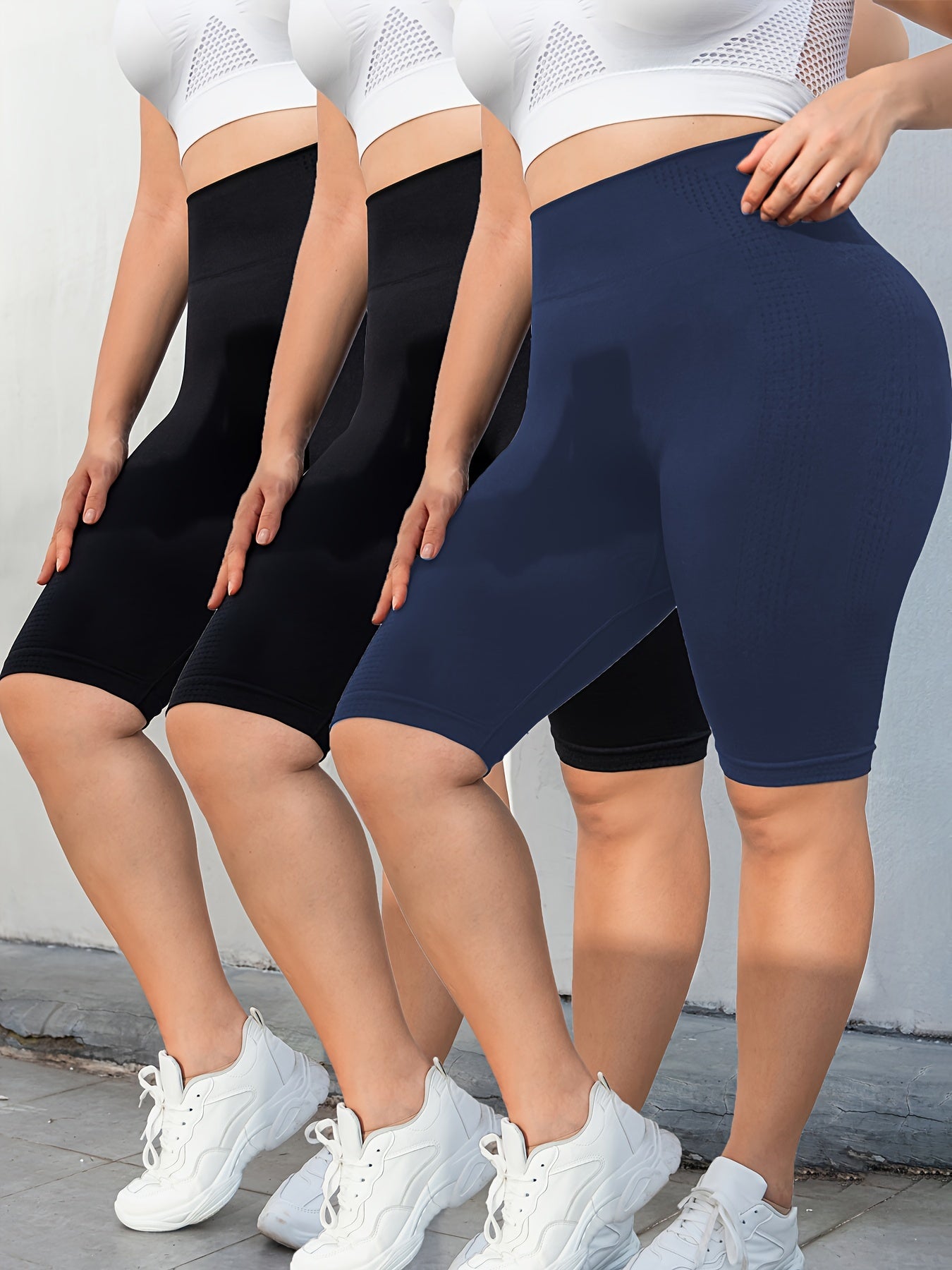 Pantalones cortos de yoga para mujer talla plus de cintura alta con levantamiento de melocotón, pack de 3, elásticos para entrenamiento