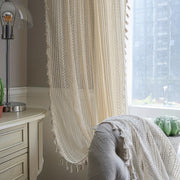 Beige Crochet Fringe Curtain UV Protection Rod Pocket for Living Room Bedroom