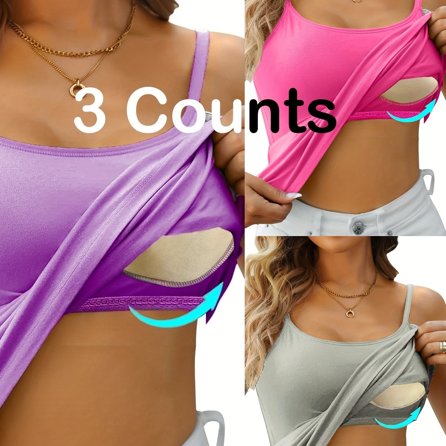 Plus-Size Tank Tops Set with Built-In Padding, Breathable, Adjustable Straps