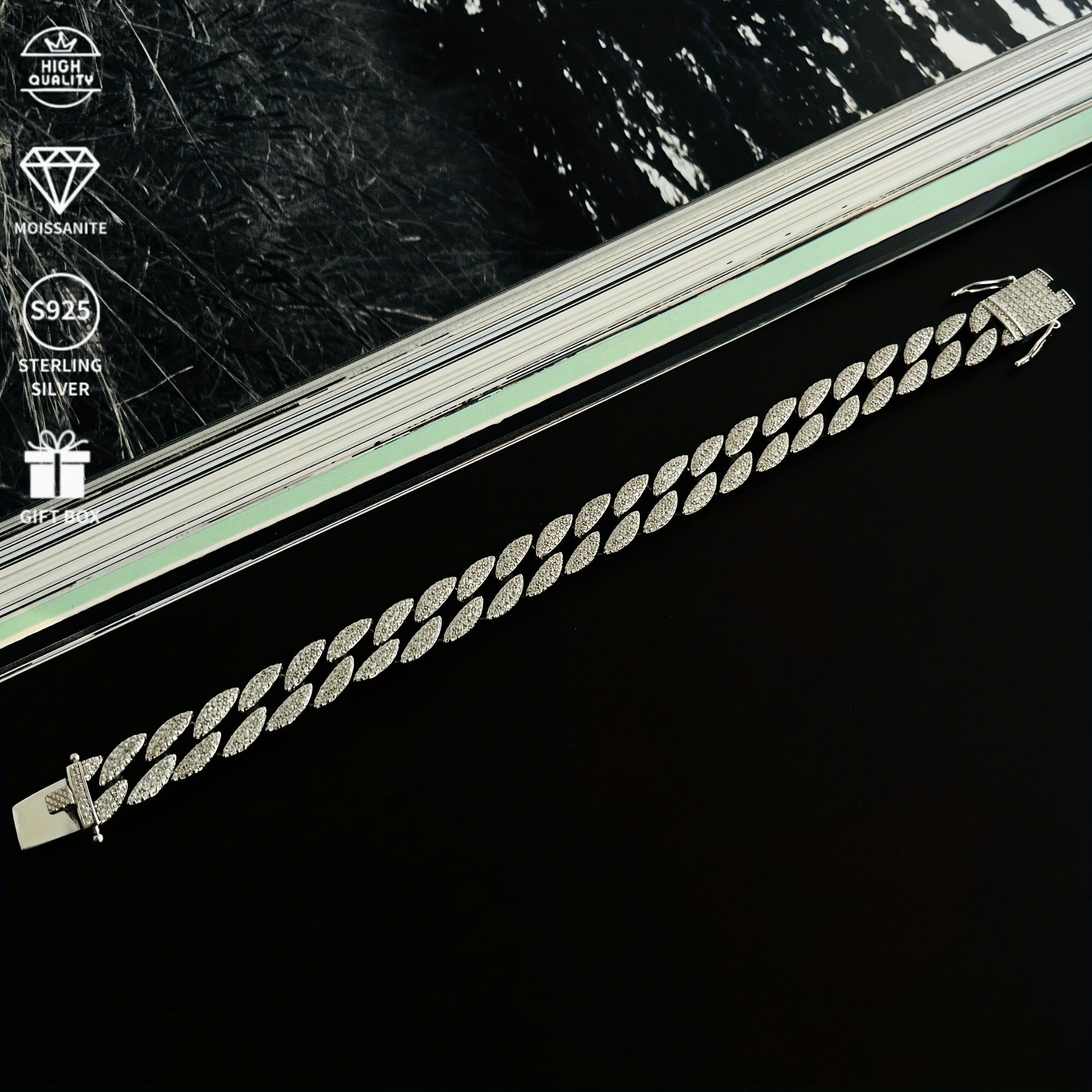  erkaklar uchun kumush Cuban taqinchoq 10mm Moissanite toshlar Vintage Punk Rock uslubi