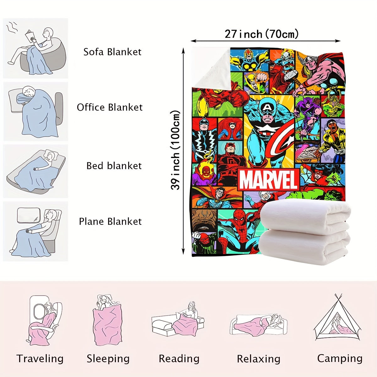 Superhero Plush Throw Blanket Digital Print All-Season Sofa Bed Travel Camping Gift