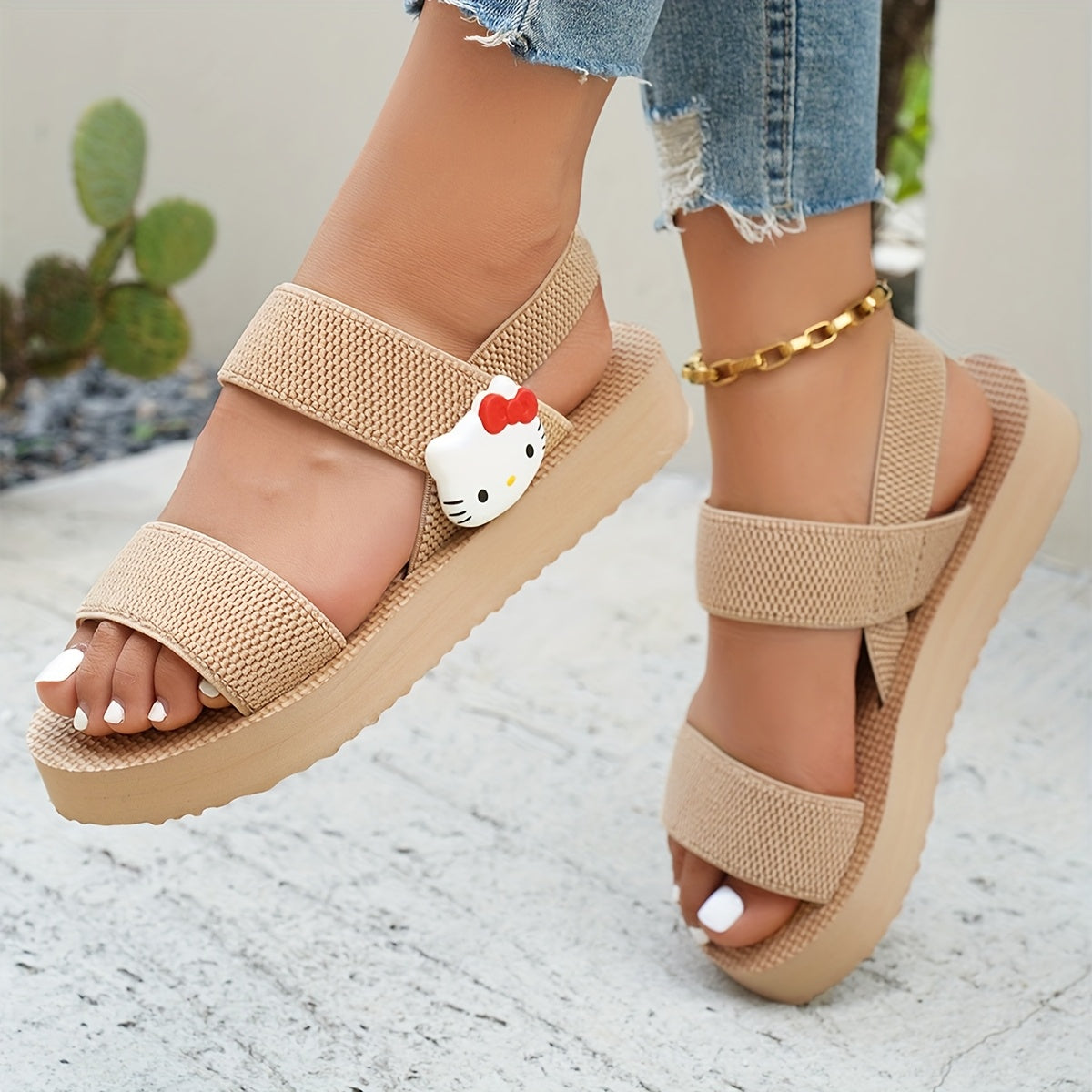 Women Summer Flat Sandals Thick Sole Cartoon Style Comfortable Lightweight