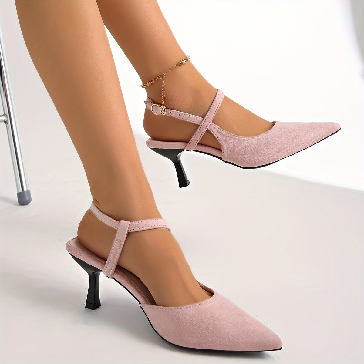 Women's Black Pointed Toe Stiletto Heels with Ankle Strap for Weddings Parties