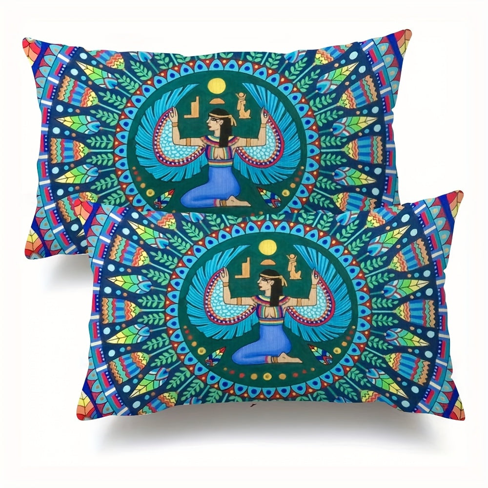 Egyptian Goddess Isis Pattern Pillow Covers Double-Sided Short Plush Polyester 30x50 cm