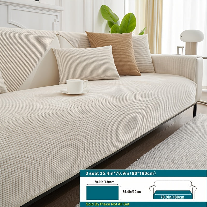 Beige Velvet Sofa Slipcover Pet-Friendly Machine Washable with Backrest and Armrest Protection