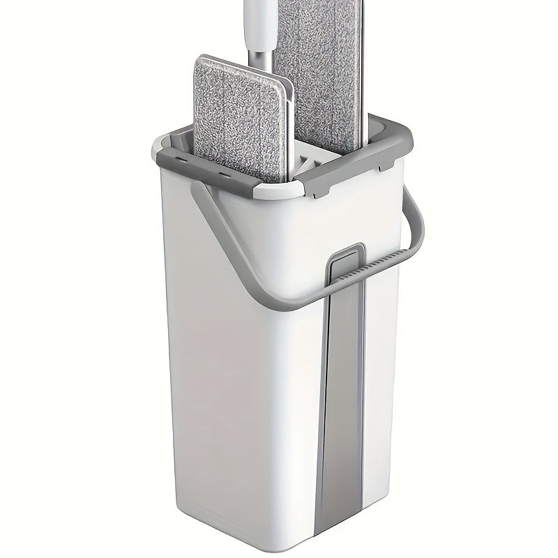 Reusable Flat Mop Set with Bucket for Wet Dry Cleaning on Tiles Marble Wood Floors