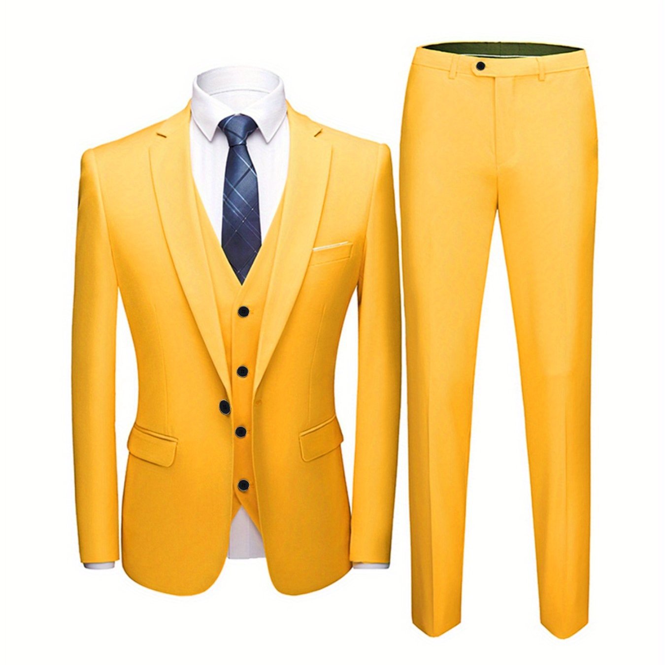 Men's Solid Color Polyester Single Button Jacket and Three-Piece Suit for Work