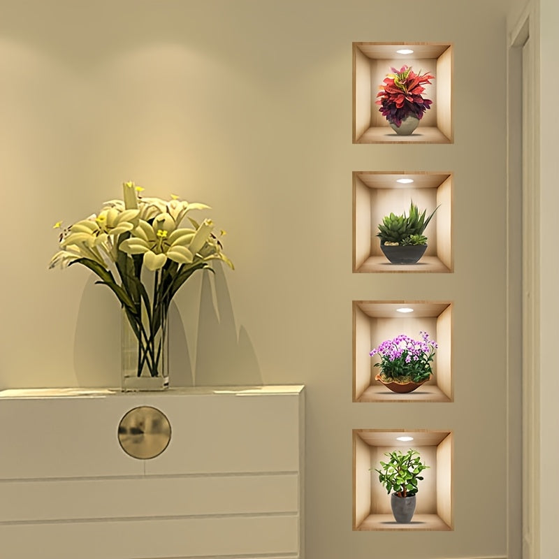 Green Plant 3D Wall Stickers for Home Decor Self-Adhesive Removable Set of 4