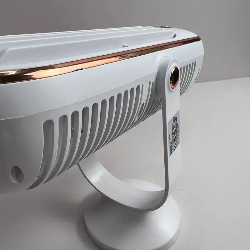 Kompakt havo konditsioneri ventilyatori, ikki motorli, beshta shamol tezligi, 720° aylanish, USB orqali quvvatlanadigan 1200mAh batareyali, 25dB dan past shovqinsiz ishlash. Ofis, sayohat, tabiatda yurish uchun mukammal.