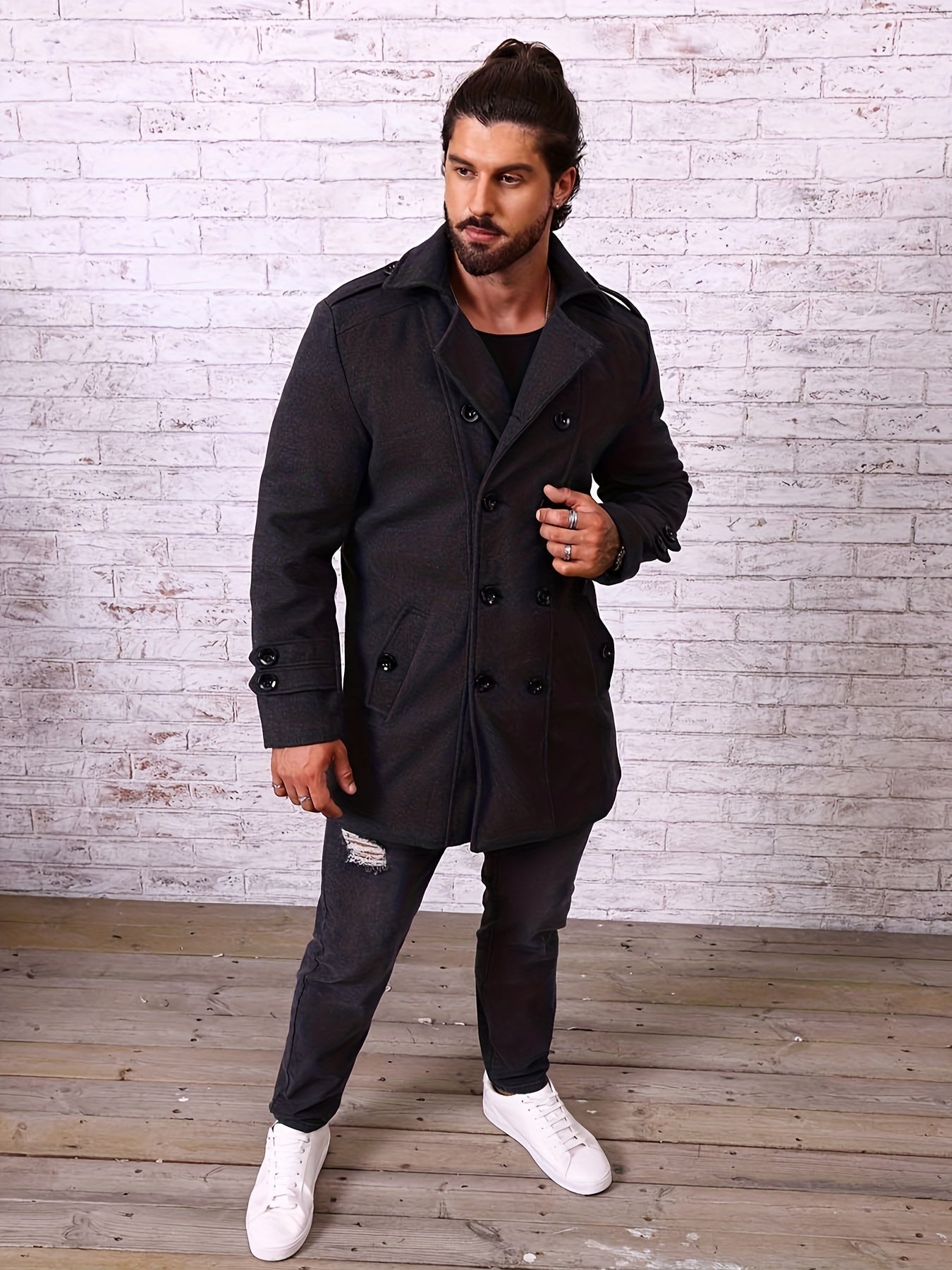 Erkaklar uchun plussiz, ichki qoplamali, ikki qatorli palto, kuz/qish mavsumi uchun shamolga chidamli, issiqlik va uslub uchun.