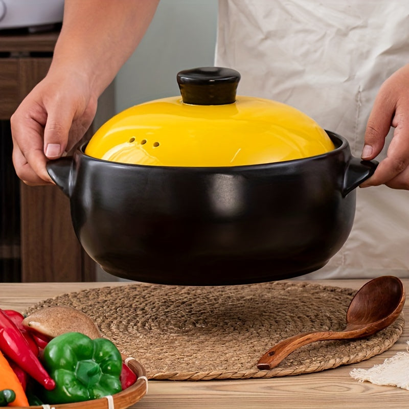 Green Ceramic Round Pot with Lid Microwave Safe High-Temperature Resistant Non-Stick for Soup Stew