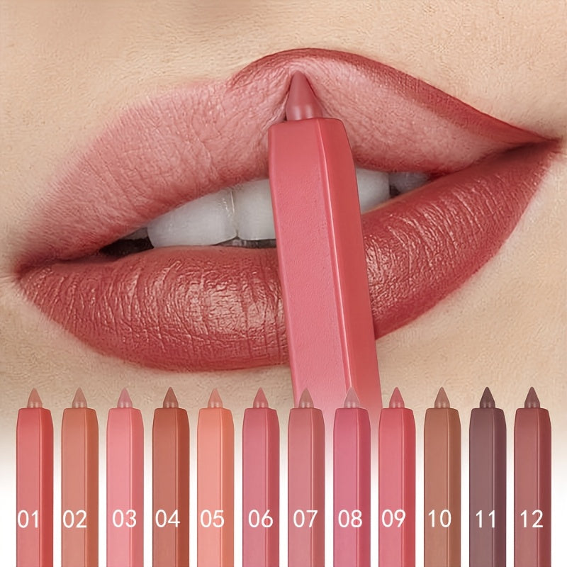 Women Lip Liner Pen Set 12 Colors Waterproof Long-Lasting Non-Fade