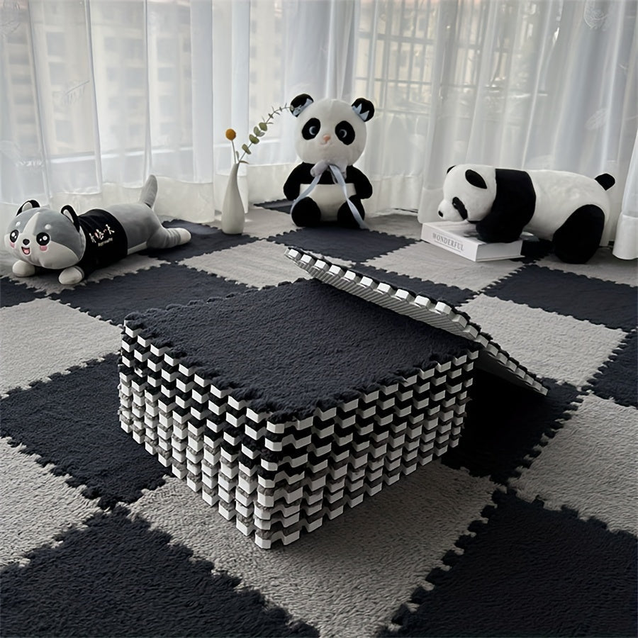 Set of 12 Interlocking Square Carpet Tiles 29.97cm Soft Polyester for Living Room Bedroom