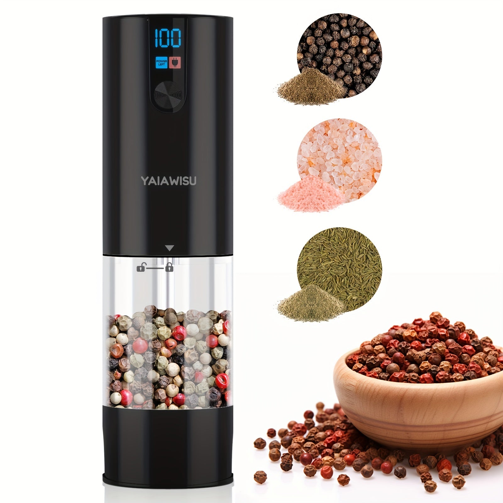 Juego de 2 piezas de molinillos de especias eléctricos con pantalla LCD, recargables por USB, de molienda gruesa/fina, para cocina, restaurante y barbacoa