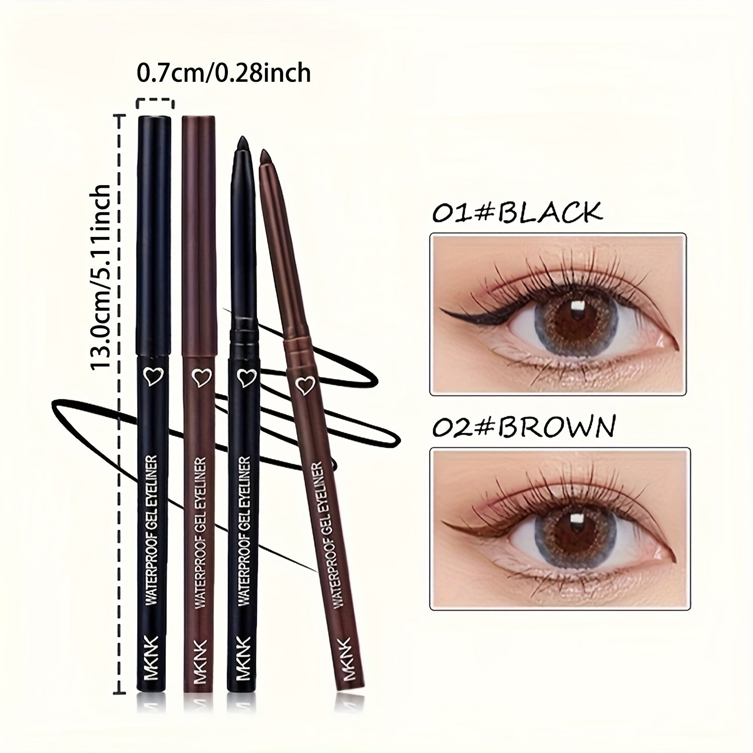 Pack de 3 bolígrafos de gel para ojos de mujer, a prueba de agua, de larga duración y resistente a las manchas