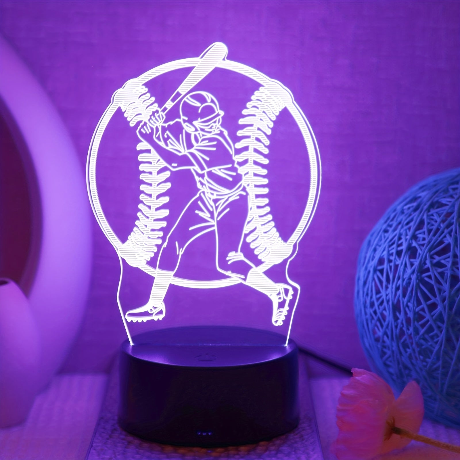 3D Baseball Player Night Light Touch Control 7-Color Gradient USB Decor for Bedroom Living Room