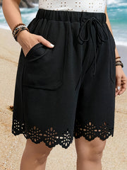 Pantalones cortos casuales de talla grande para mujer, de poliéster transpirable, con cordón y bolsillos