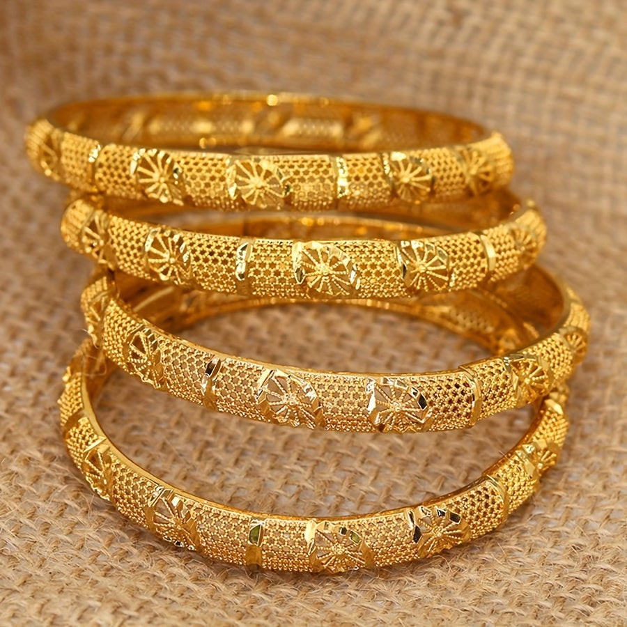 Gold-Plated Copper Bracelet Set for Women 4-Piece Dubai Arabic Wedding Jewelry