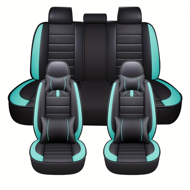 Funda de asiento para coche de cuero sintético para todas las estaciones, cobertura completa para asiento, compatible con coches de cinco plazas