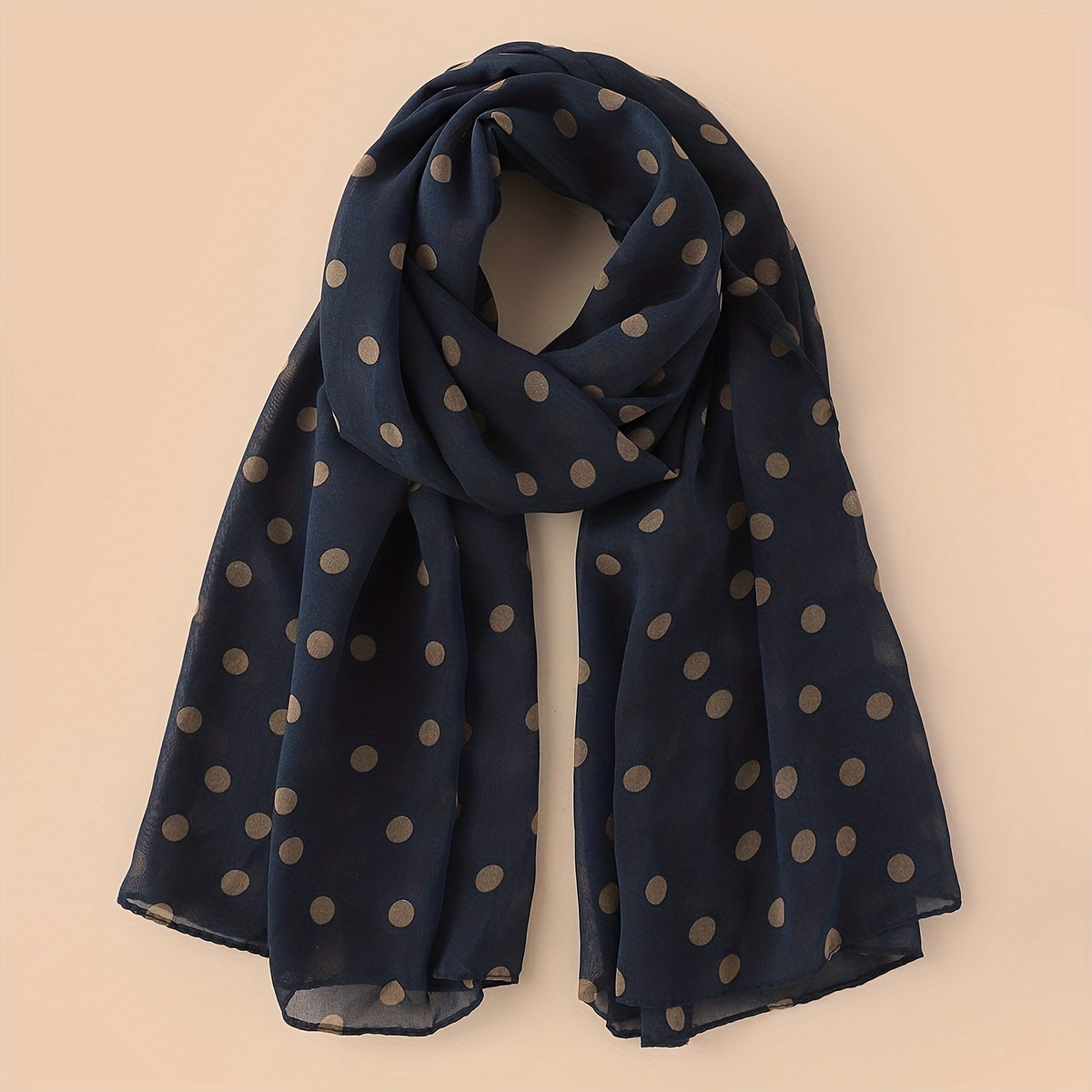 Polka Dot and Solid Color Chiffon Scarf for Casual Wear Head Wrap Sun Protection