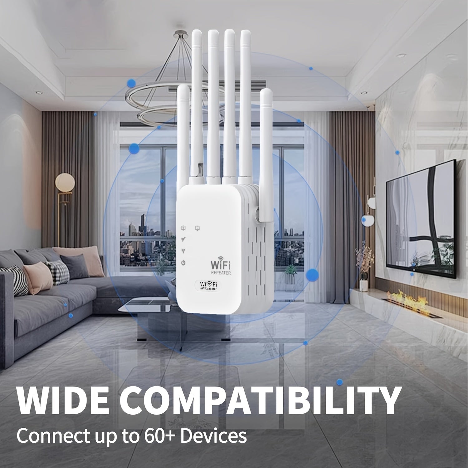 1200Mbps Wi-Fi Range Extender Dual-Band Signal with 6 Antennas and Ethernet Port