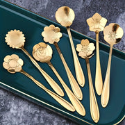 Set of 8 Flower-Shaped Stainless Steel Spoons for Tea Coffee Dessert Gold Silver