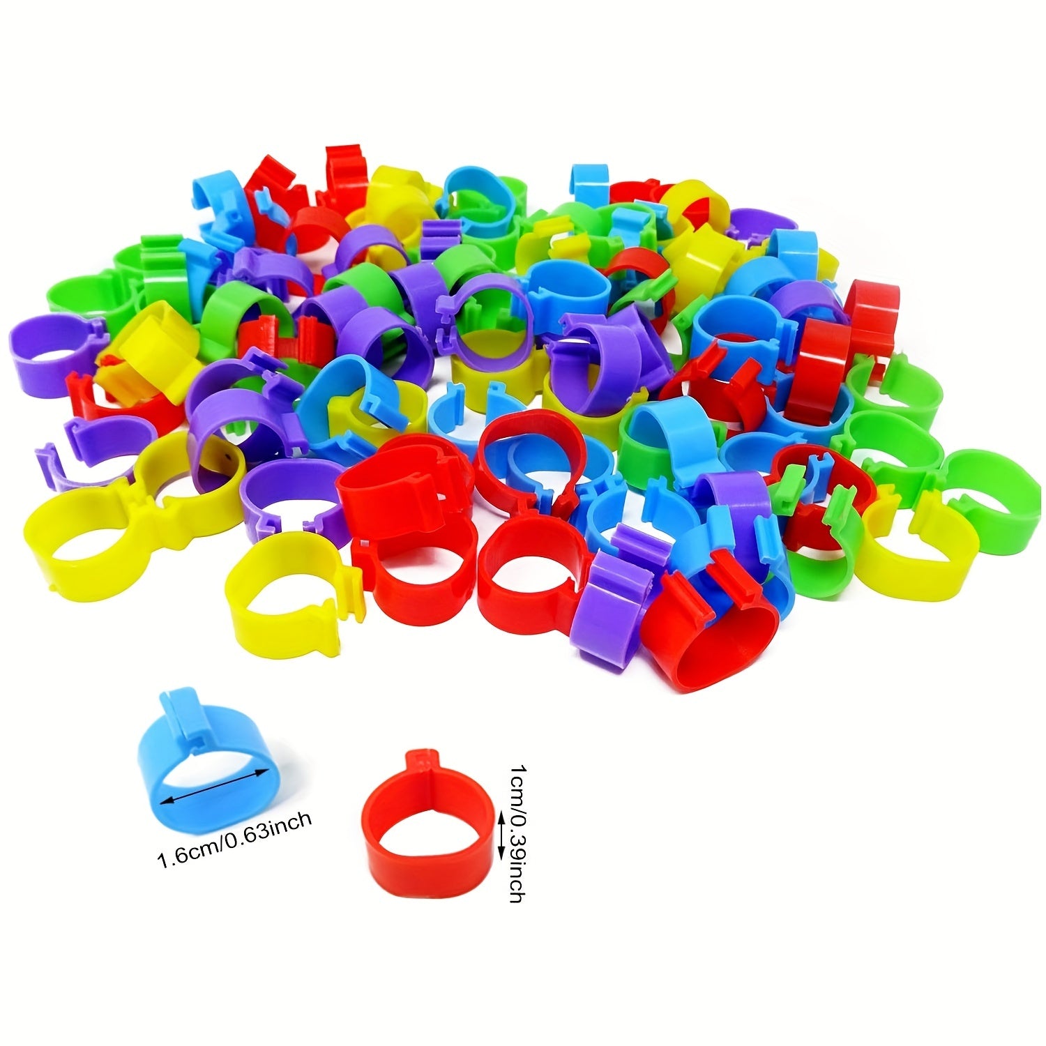 Pack of 100 Colorful Numbered Plastic Poultry Leg Bands for Identification 16mm