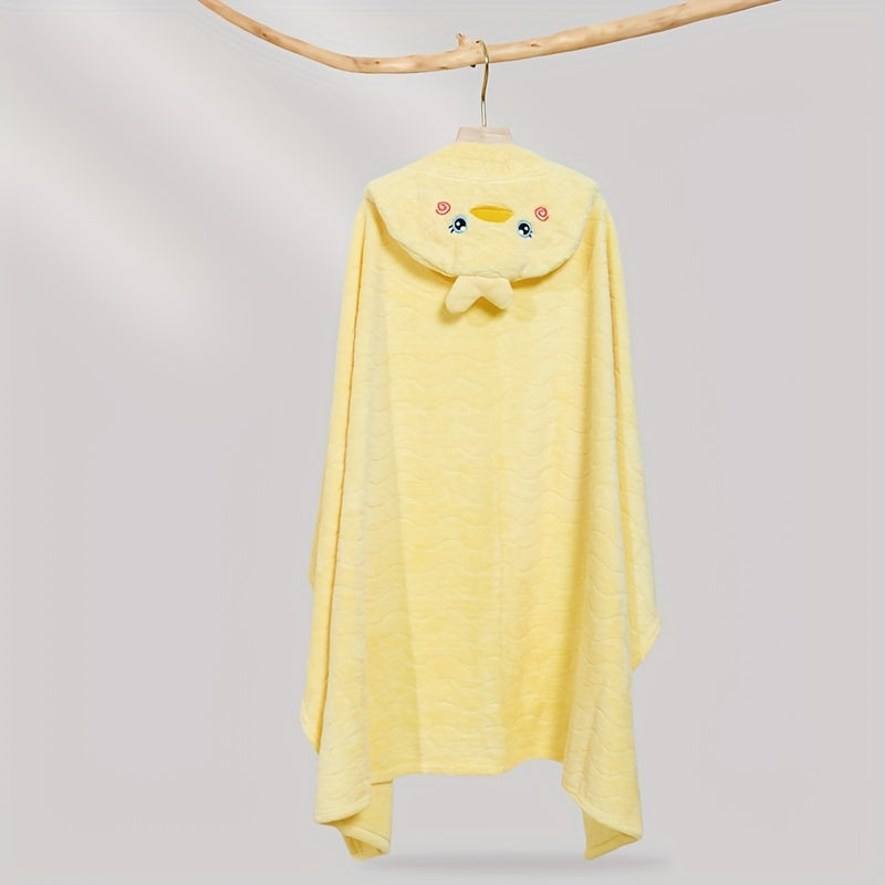Kids Hooded Bath Towel 3D Cartoon Animal Super Absorbent Polyester 80x120cm for Bathroom Yellow Blue Green Peach