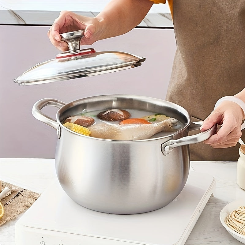 Triple Layer Steel Soup Pot with Extra Thickness for Cooking and Boiling