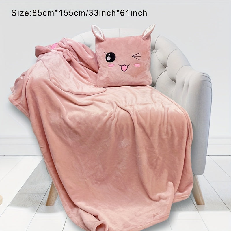 Panda Pillow and Blanket Set Cartoon Glam Style All-Season Knitted Polyester Lightweight Travel Office