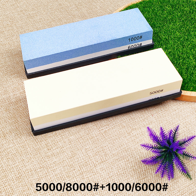 Juego de piedra de afilar de 2 piezas con base de bambú antideslizante y pinza para cuchillos de cocina