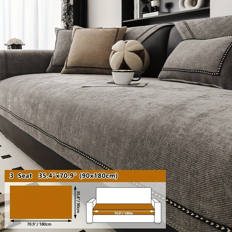 Chenille Sofa Cover with Lace Trim Non-Slip All-Season Furniture Protector Machine Washable