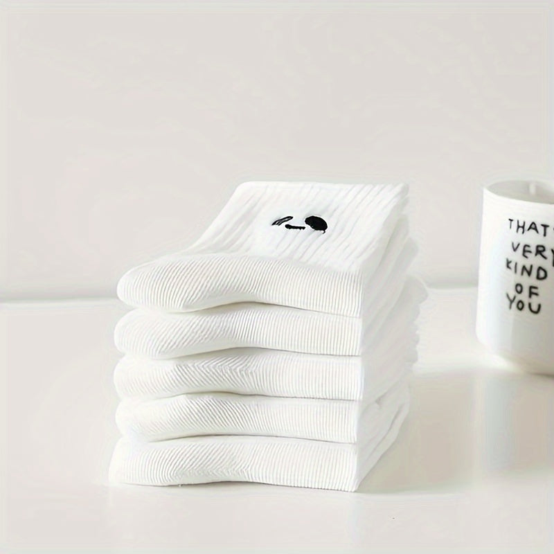 Women's Mid-Calf Socks 5 Pairs Cartoon Knit Polyester Spandex Japan Style