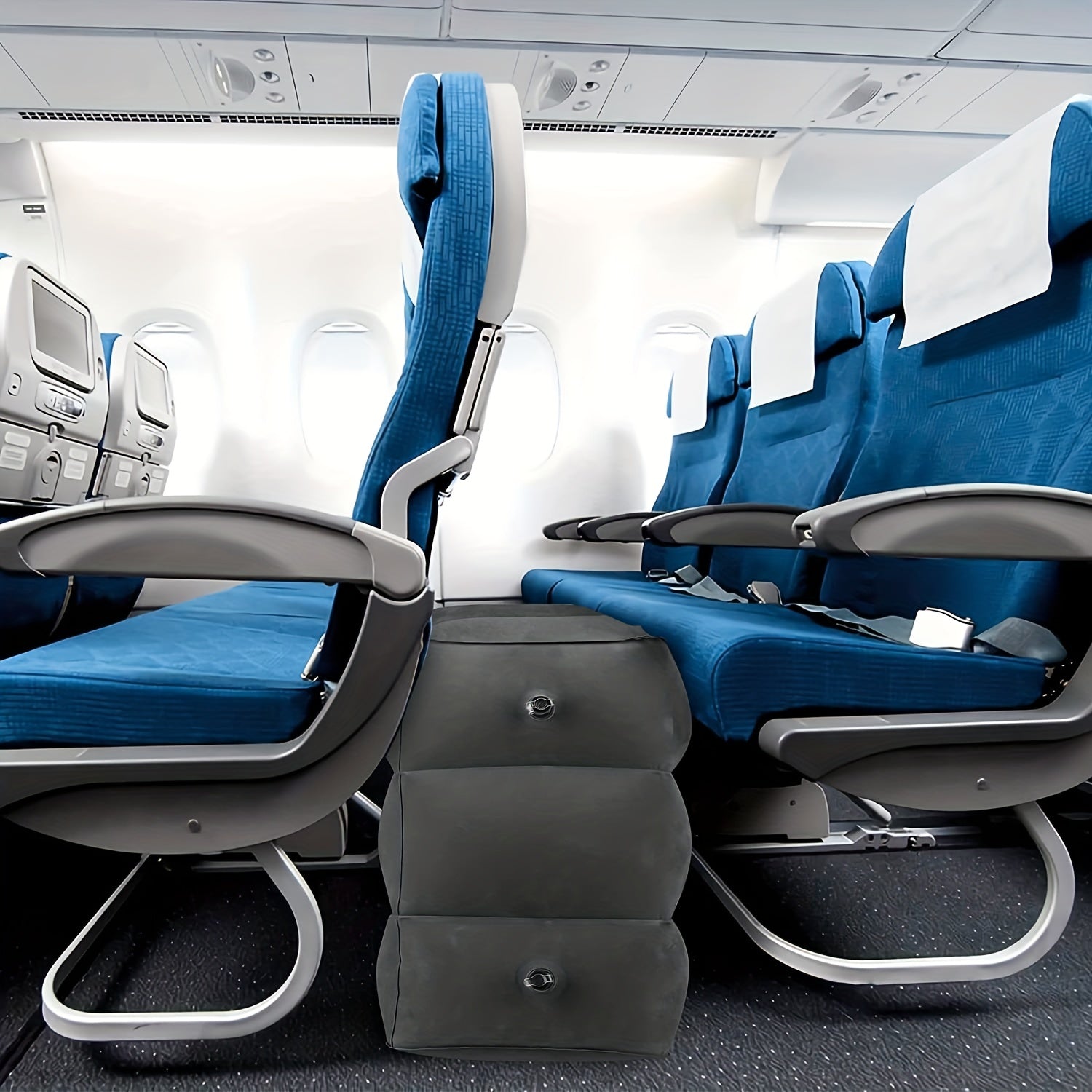 Inflatable Ottoman with Flocking PVC Material Portable Seating for Travel and Office