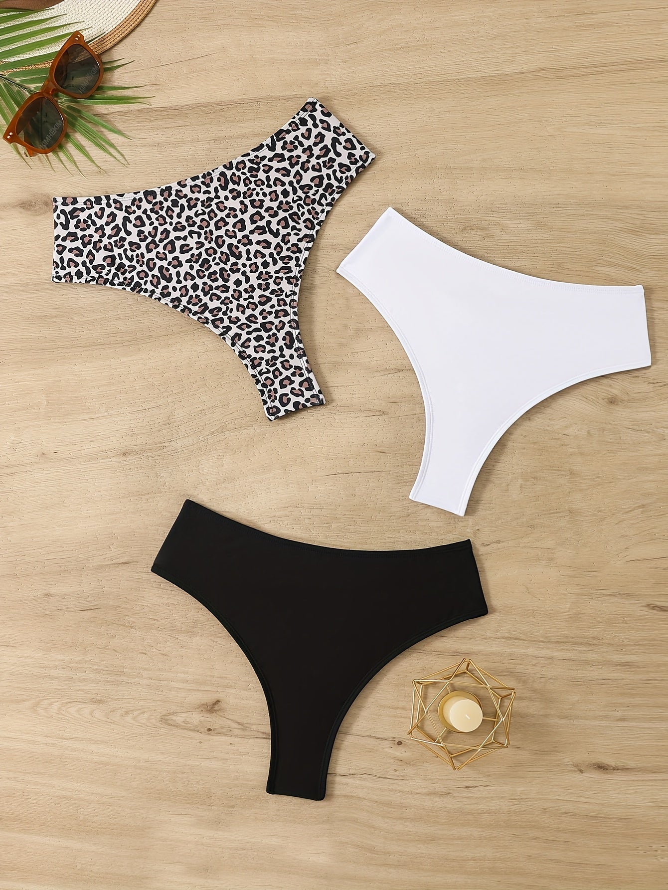 Women's Summer Bikini Set Black White Leopard Print High Stretch Knit Fabric
