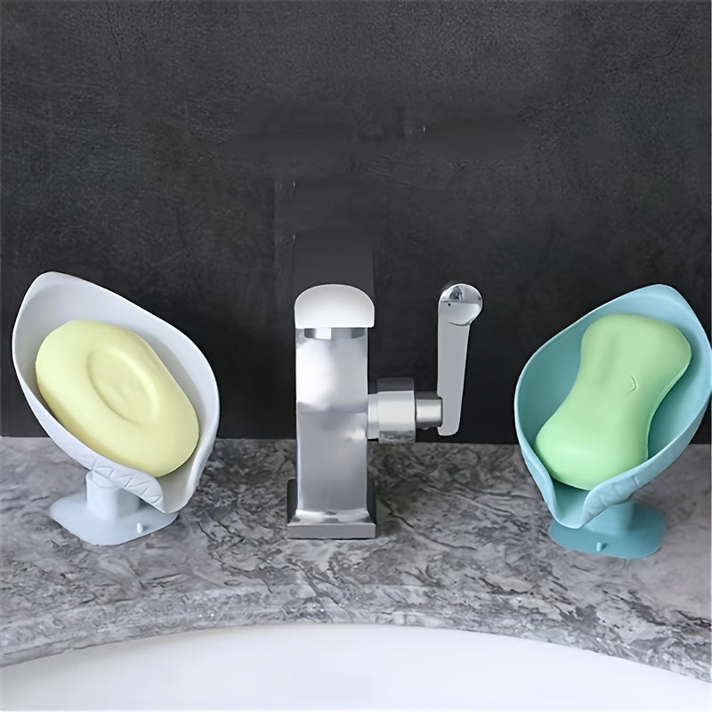 Jabonera en forma de hoja con soporte de ventosa y estante drenante para baño