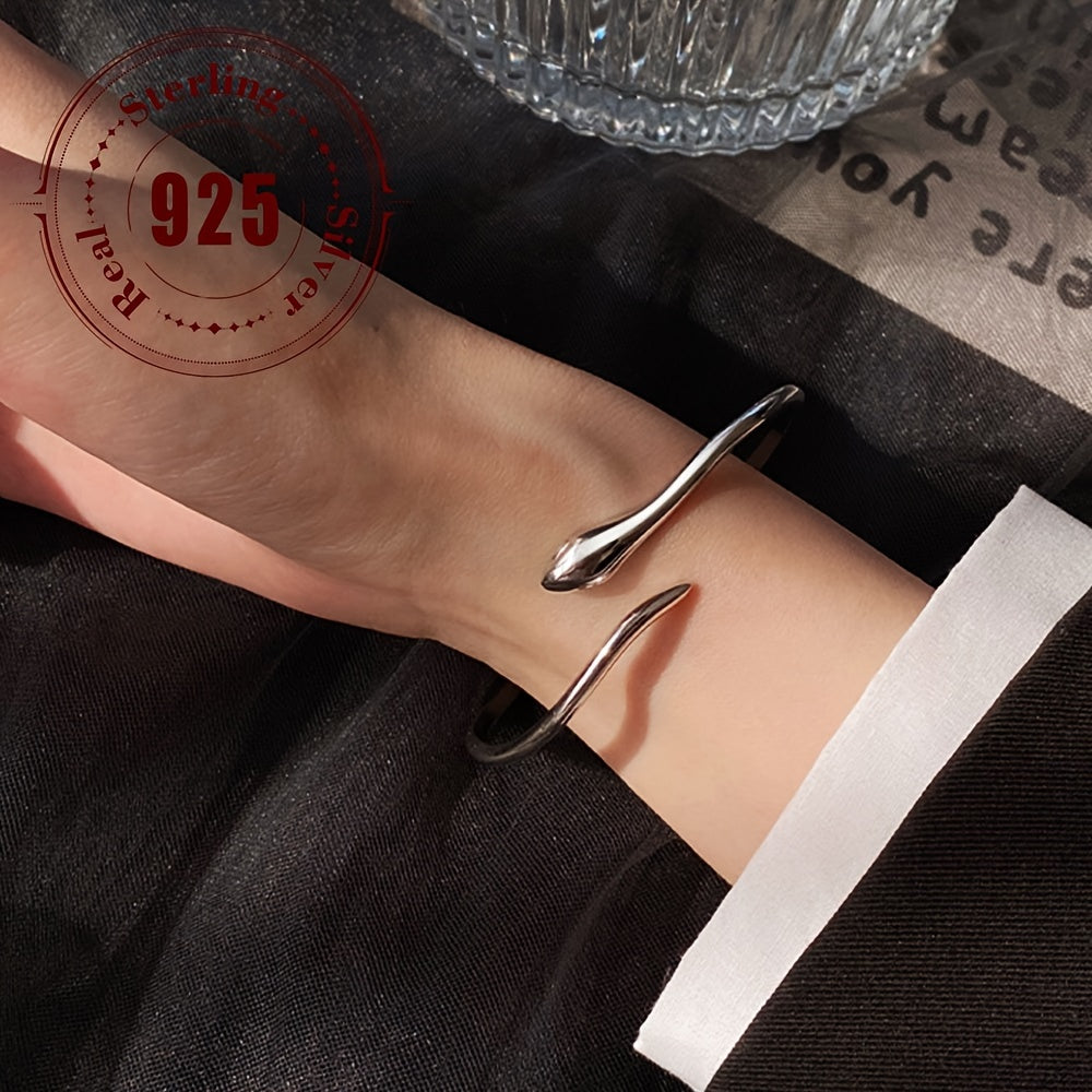 Sterling Silver Animal-Inspired Snake Cuff Bracelet Minimalist Jewelry