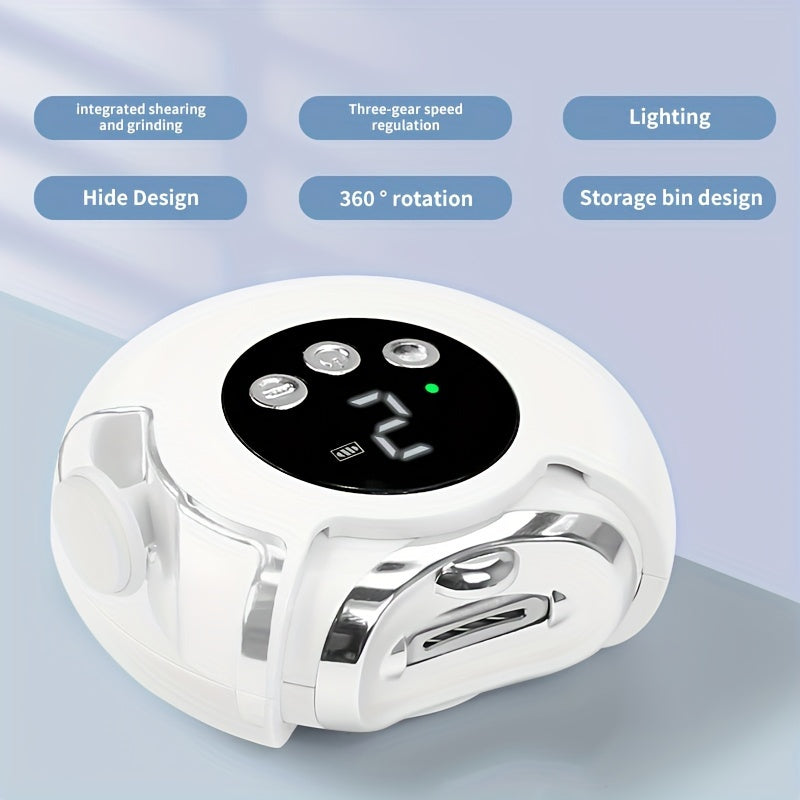 Cortador de uñas eléctrico con pantalla LCD, recargable por USB, molinillo de 3 velocidades, almacenamiento de polvo