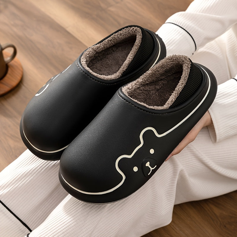 Women's EVA Slip-On House Shoes with Bear Face Design, Non-Slip Sole