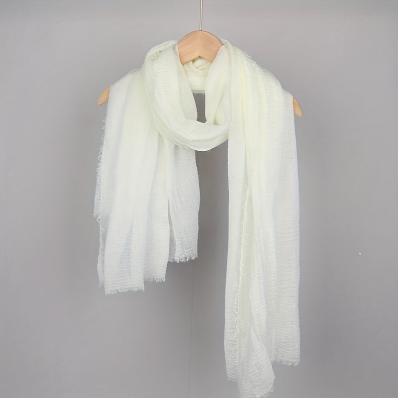 Women's Solid Color Frayed Edge Casual Hijab Scarf Crinkle Turban Headwrap