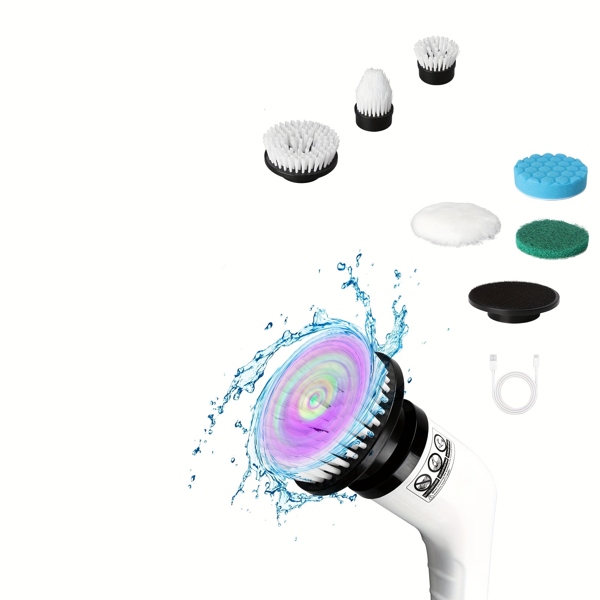 Cepillo de limpieza eléctrico inalámbrico giratorio con cabezales reemplazables y mango ajustable