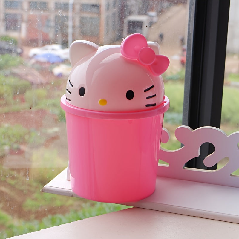 Cubo de basura de plástico redondo para escritorio con tapa para dormitorio, oficina y almacenamiento