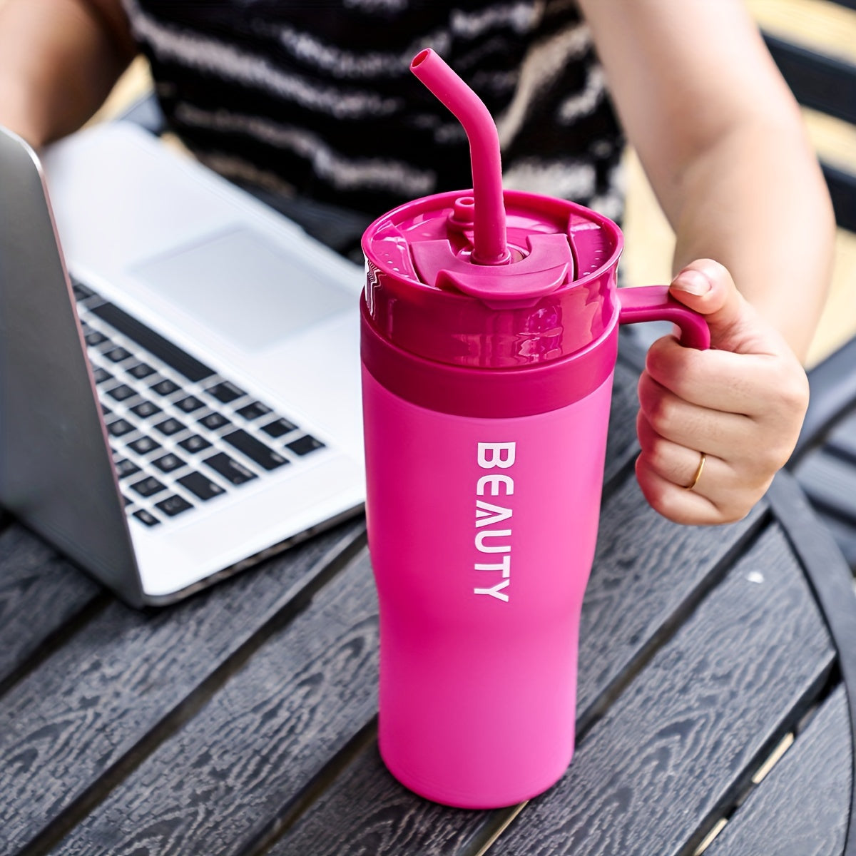 Large Plastic Water Bottle with Straw for Hiking and Outdoor Use