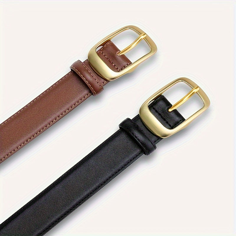 Women's Leather Belt Cowhide Simple Button Fashion for Black Jeans