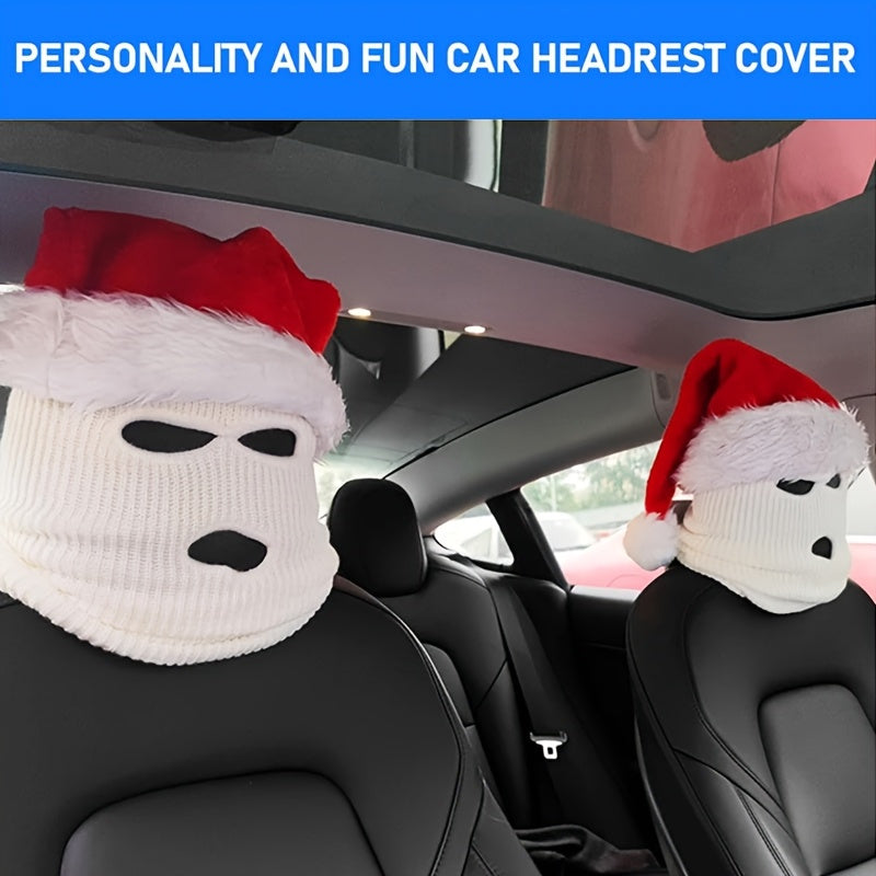 2PCS Polyester Car Headrest Covers Knitted Balaclava Style Full Face Mask